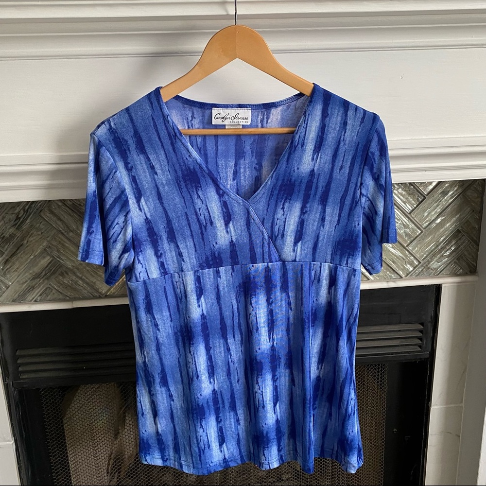 Womens CAROLYN STRAUSS Collection PRETTY BLUE Feminine STRETCH Blouse SMALL S